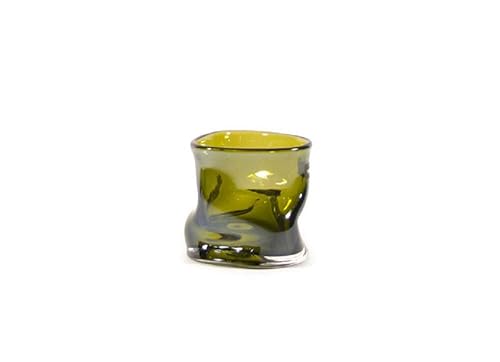 Hosley Olive Crumple Glass Vase 4" Diameter Decorative Glass Bowl