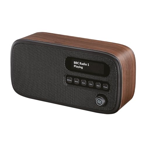 VQ Dexter Radio Dab Plus/Dab con FM, Altavoces Estéreo de 3W y Pantalla LCD - Alimentada por Corriente y Batería Radio Portatil con 60 Presintonías, Antena y Toma de Auriculares - Nogal
