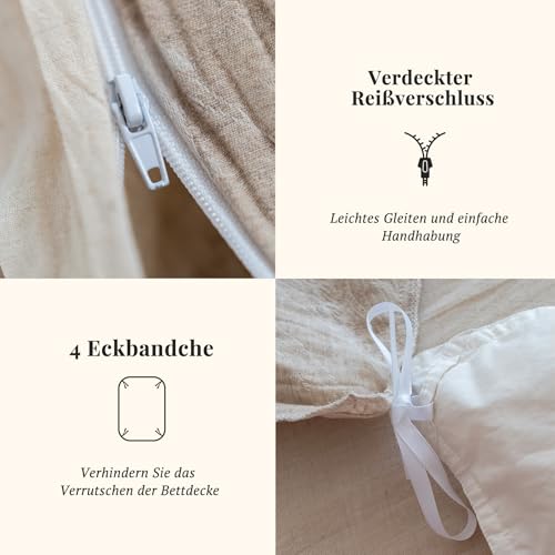 SOULFUL Leinen Bettwäsche 135x200 Baumwolle,Jacquard Bettbezug, Leaves – Ansicht 5