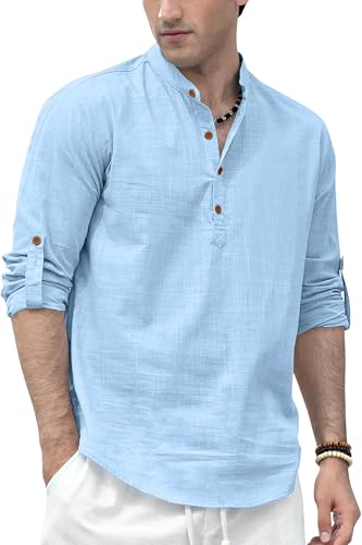 Image of Zombom Men's Solid Cotton Polyester Blend Straight Kurta Shirt, Regular Fit Full Sleeve Short Kurta Shirt