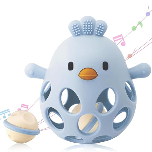 ChooKaChoo 2-in-1 Baby Teething Rattle Toy, Sensory Grasping Teether for Infants 3-12 Months, 100% Food-Grade Silicone, Easy to Hold, Soothing & Developmental, BPA Free