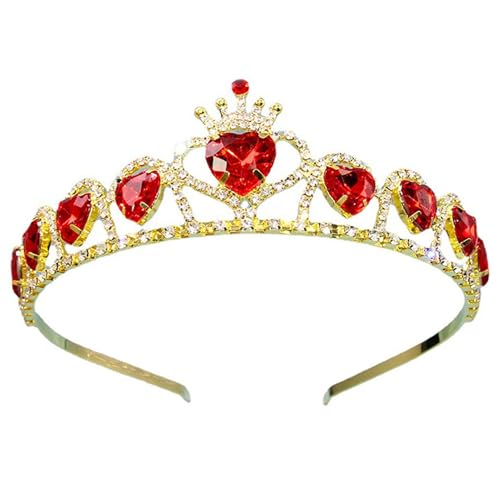 Corona roja, coronas de diamantes de imitación de corazón rojo para mujer, diadema de corona de princesa de metal elástico, tiaras para mujeres y niñas, accesorios para el cabello, regalos |.Tiara