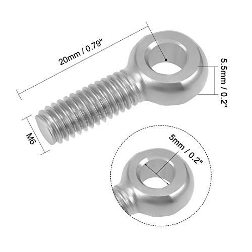 Image of uxcell M6 x 20mm Machinery Shoulder Swing Lifting Eye Bolt 304 Stainless Steel Metric Thread 5pcs