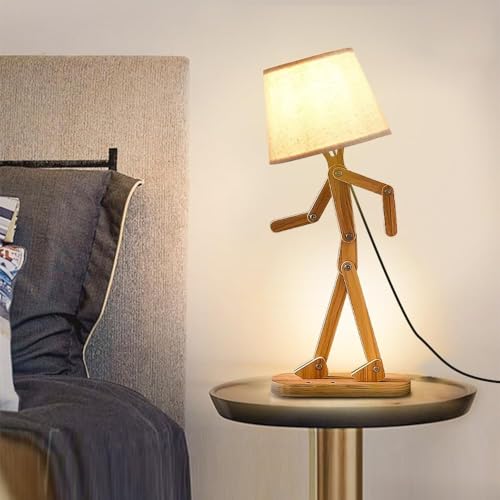ELINKUME Nette Tischlampe,Holz Mann Nachttischlampe mit Kreativem Wippe...
