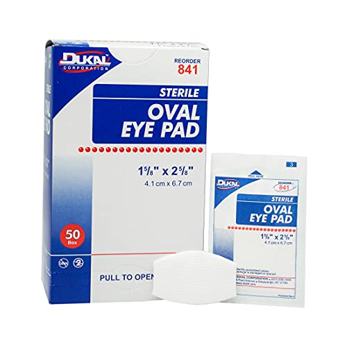Dukal Oval Eye Pads 1 5/8 x 2 5/8. Pack of 50 Cotton Pads for Eyes. Absorbent Sterile Pads for Eye Protection. Easy Place tab. Individually Wrapped. Sealed Edges, 841