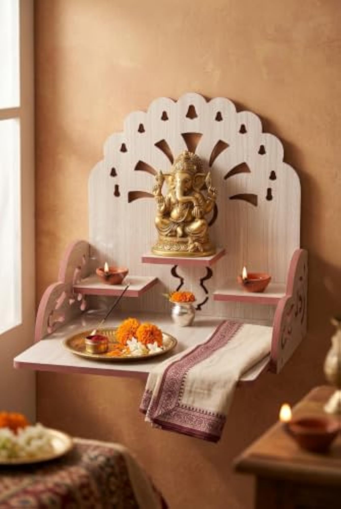 Beige Wooden Wall Mounted Temple