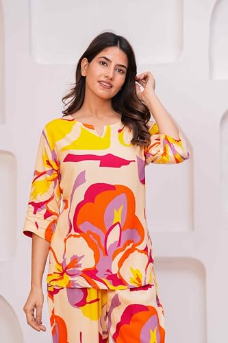 Image of Women's Printed Night Suit Set Pajama with Top Lightweight Soft & Comfy Sleepwear for Girls & Women