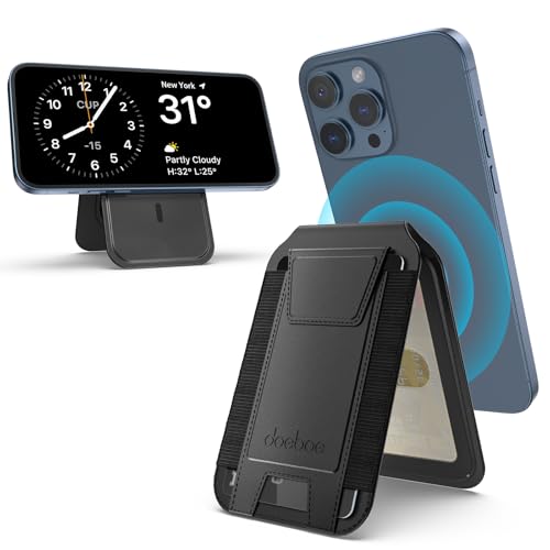 doeboe Portafoglio Magsafe, Magsafe Wallet compatibile con portafoglio magsafe apple, portafoglio apple con supporto regolabile, finestra ID trasparente, per iPhone serie 15/14/13/12, pelle, nero