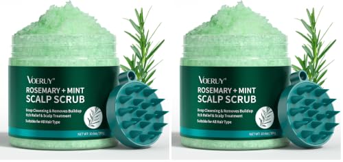 Image of VOERUY Scalp Scrub, Rosemary Scalp Exfoliator Scrub Shampoo, 2-in-1 Scalp Treatment with Mint Oil, Hair Treatment to Clarify and Remove Build Up with Silicone Scalp Massager, 10.6oz /300g (Pack of 2)
