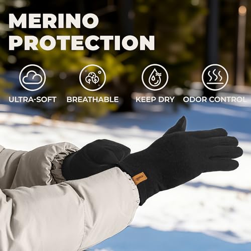 Image of ACUSHLA 100% Merino Wool Glove Liner Touchscreen Winter Light Ski Men Women