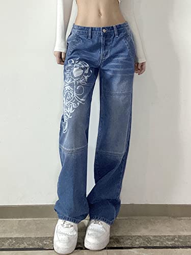Women Loose Boyfriends Jeans High Waist Baggy Denim Pants Distressed Wide Leg Y2K Jeans3