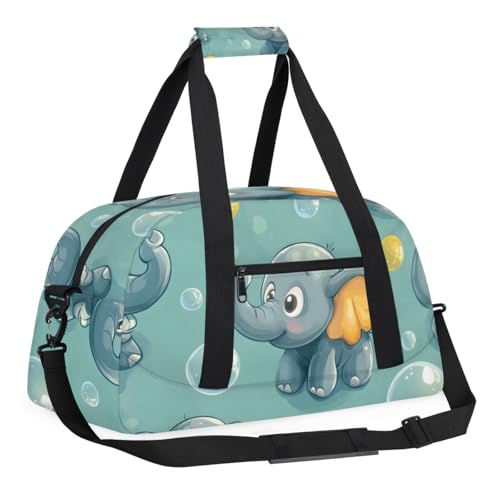 Cute Elephant Print Gym Travel Duffle Bag for Boys - Gymnastics Sports Dance Bag with Front Zipper Pocket for School Practice or Overnight Travel Weekender Sleepover Tote Bag Elephant