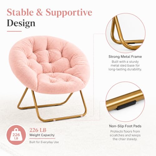 Image of Simple Deluxe Comfy Chairs for Bedroom, Faux Fur Saucer Chair for Adults, Oversized Comfy Soft Saucer Chair, Padded Lazy Chair for Living Room Dorm Rooms, Pink