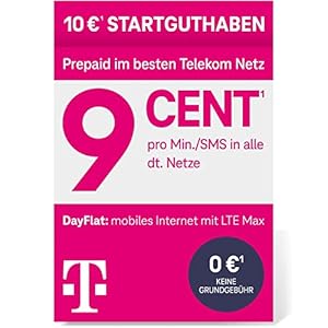 Telekom MagentaMobil Prepaid Basic SIM-Karte | 9ct pro Minute/SMS in alle dt. Netze | 10 EUR Startguthaben | Ohne Vertragsbindung I Volle Kostenkontrolle