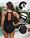 Tempt Me Women One Piece Swimsuit Black High Neck Plunge Ruched Tummy Control Bathing Suit L