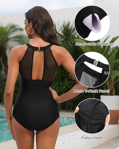 13 Best Supportive Swimwear for Big Busts for Women Over 50: Expert-Tested Bathing Suit Styles (2026) 3 Tempt Me Women One Piece Swimsuit Black High Neck Plunge Ruched Tummy Control Bathing Suit S