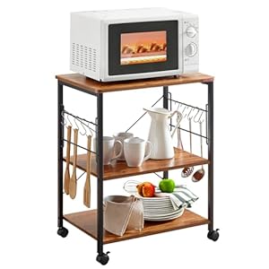 Mr IRONSTONE Microwave Cart 23.7'' for Small Space, 3-Tier Coffee Cart Rolling Kitchen Utility cart Microwave Stand on Wheels, Vintage Mr IRONSTONE Microwave Cart 237 for Small Space 3 Tier Coffee Cart Rolling Kitchen Utility cart Microwave Stand on Wheels Vintage
