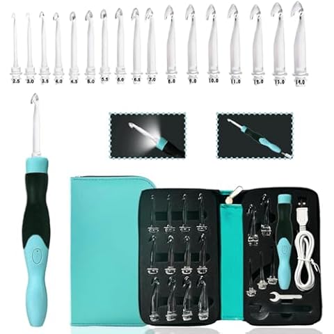 Yarniss Lighted Crochet Hooks Set 2.5mm~14.0mm, 17 Sizes Light Up Crochet Hooks with Case Cover