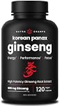 Panax rouge coréen Ginseng 6000mg Par service 5% Ginsenosides pour l'énergie, Focus & Performances: Supplément Ginseng avec Capsules Panax Ginsng Coréennes: Vegan & Non-OGM 120 Capsules