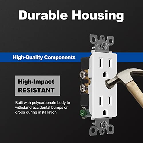 Cml 15 Amp Decorator Receptacle Outlet, 20 Pack Standard Electrical Outlet With Screwless Wallplate, Non-Tamper Resistant, 15A 125V, 3-Year Warranty, Ul Listed #TOP2