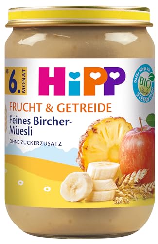 HiPP Bio Frucht & Getreide, Feines Bircher-Müesli, ohne Zuckerzusatz, 6 x 190g