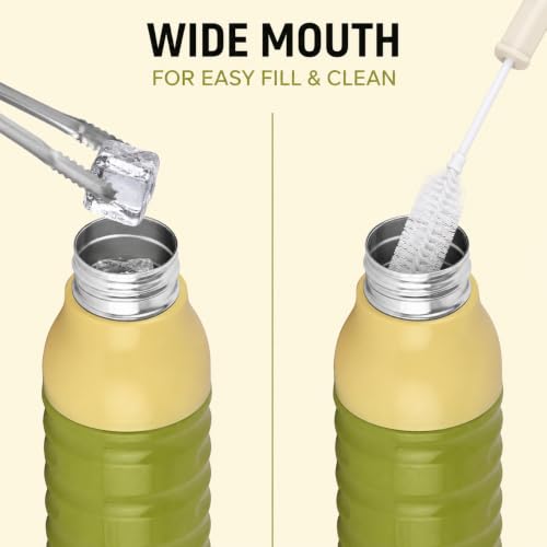 Image of CELLO Puro Steel-X Delta 600 PU Insulated Water Bottle for Office 550 ml Green | Wide Mouth Easy to Carry with Strap Leak Proof Flip Top Lid Inner Steel Water Bottle for School Kids, College & Travel