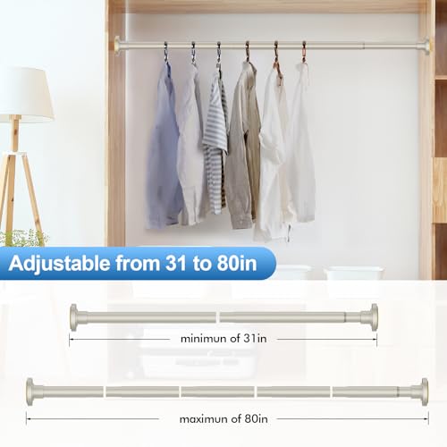 Image of CorkLatta Brushed Nickel Shower Curtain Rod 31 to 80 Inch,1 Inch Diameter Adjustable Spring Tension Stainless Steel Telescoping Rod,Easy Install,No Rust