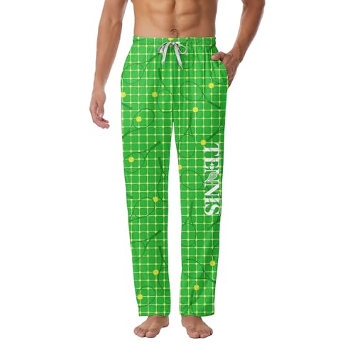 Mens Tennis Pajama Pants with Pockets Funny Pjs for Men Sport Print Lounge Pants Sleepwear Novelty Pajama Bottoms
