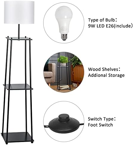 Aomeya Floor Lamp with Shelves, 2 Layers Wooden Shelf Standing Light, Modern Reading Lamp for Bedroom, Living Room, Office, Home Decoration,9W LED Bulb Included