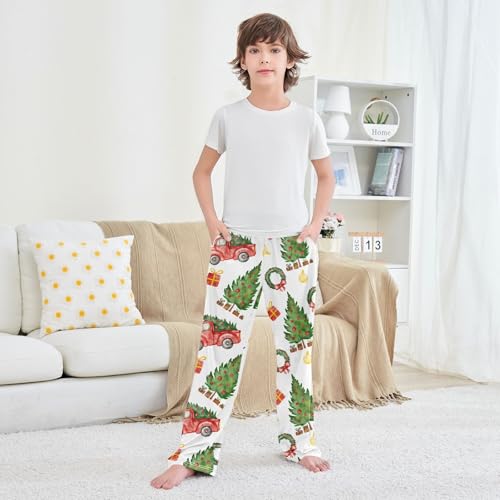 Boys' Pants Christmas Tree Red Truck Long Bottoms Jogger Pants Elastic Waist Trousers with Pockets S-XL3