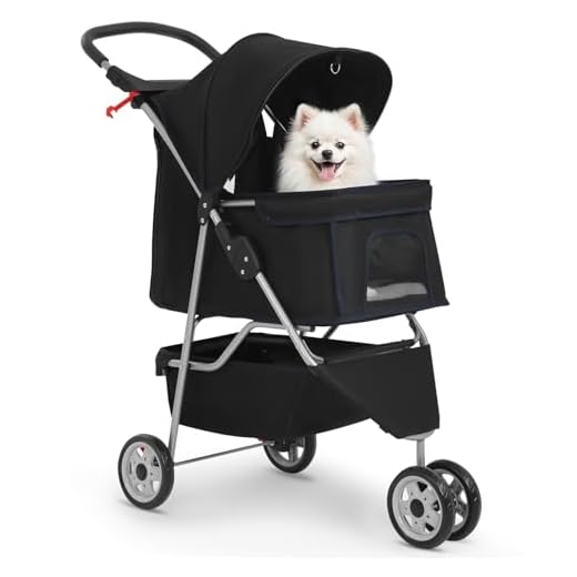 Dog Stroller Pet Stroller Cat Stroller for Medium Small Dogs Foldable Travel 3 Wheels Waterproof Puppy Stroller,Black