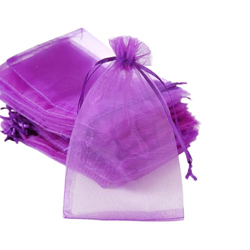 【ChopEase】オーガンジー 巾着袋 ジュエリー 小物 収納袋 プレゼント ラッピング 無地メッシュ化粧巾着バッグ100 アイテム (パープル,10X12cm)