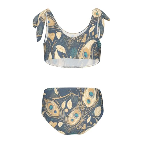 KLL Peacock Feather Pattern Girls 2 Piece Bikini Sets Quick-Dry Beach Bathing Suit Bathing Suit2