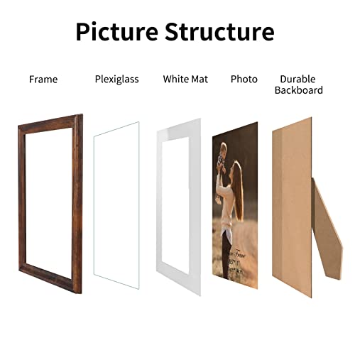 8.5X11 Picture Frame Set Of 5, Rustic Wooden Frames With Mat Display 8.5 By 11 Document Certificate Photos For Wall Or Tabletop #TOP3