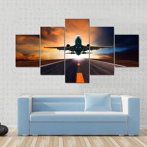 Tableau decoration murale avion 5 parties ANLIONE impression toile pour grand salon moderne