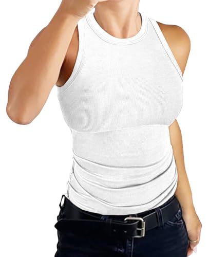 DUOEASE Tank Top Damen Weiß Rundhals Basic Ärmellose T-Shirts Gerippt Slim Fit Oberteile Damen 2025-Weiß-L DUOEASE Tank Top Damen Weiß Rundhals Basic Ärmellose T-Shirts Gerippt Slim Fit Oberteile Damen 2025-Weiß-L