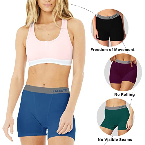 LALESTE Women Cotton Boxer Briefs 3" Inseam Boy Shorts Underwear Anti Chafing Shorts 5 Pack4