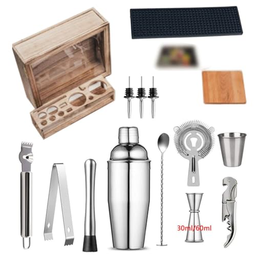 Set coctelera con utensilios de bartender acero inox 17 piezas miniatura 2
