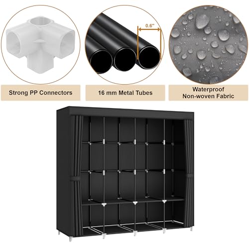 67" Portable Wardrobe Closet for Hanging Clothes Large Capacity for Bedroom | Non-woven Fabric Cover, 4 Clothes Hanging Rods, 8 Storage Shelves, Black - Image 5
