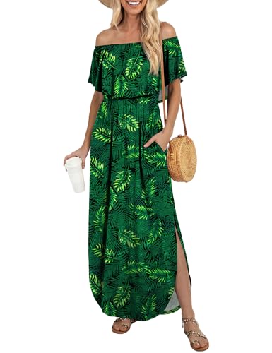 Image of LILBETTER Womens Off The Shoulder Ruffle Party Dresses Side Split Beach Maxi Dress