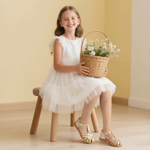 Image of PANDNAINJIA Toddler Girls Sandals T-Strap Dress Summer Shoes