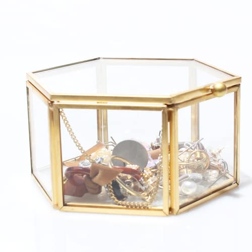 Gold Clear Decorative Box Hexagon Glass Jewelry Box For Trinket Tiny Small Ring Earring Storage Box Tabletop Valentine Wedding Birthday Gift #TOP5