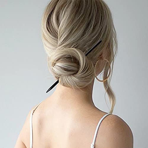 Wood Hair Sticks Penta Angel 4Pcs Vintage Wooden Hair Chopstick Pencil Long Hairpin Clips Accessory for Women Thick Curly Hair Bun Holder Hairstyle Decor (Black) - Thumbnail 6