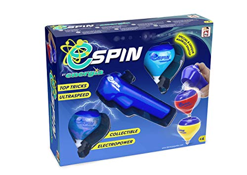 Energía Chicos Spin Duo. Pack de Dos Peonzas Infantiles Ultrarrápidas con Lanzador Eléctrico Electropower. Peonza Especial Marble incluida. Incluye Cuerda. A Partir de 4 años. Color Surtido
