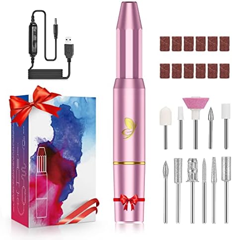 Electric Nail Files,Nail Drill Portable Electric Nail File 20,000 Rpm with 11 Changeable Drills and Sand Bands for Exfoliating, Grinding, Polishing, Nail Removing, Acrylic Nail Tools