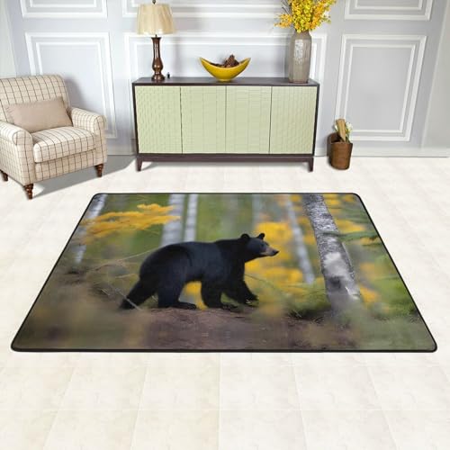 Tapis de sol flanelle grand format doux imprimé ours noir - 3