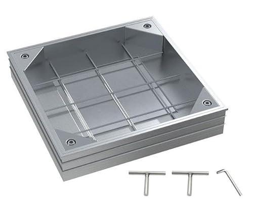 TINMAGI Tapa de Alcantarilla de Aluminio 300x300 mm, Aleación de Aluminio, Tapa de Alcantarilla Incrustada con Marco, Tapa de Registro Empotrada, Tapa de Inspección Invisible para Interior y Exterior