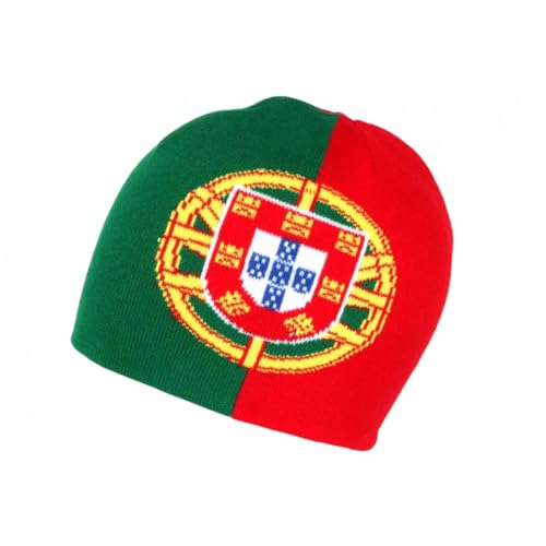 Nyls Création Bonnet Portugal Vert Rouge Jaune Drapeau Portugais en Laine - Taille Unique - Rouge
