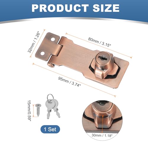 Image of MECCANIXITY Twist Knob Keyed Hasp Locks Safety Packlock Clasp Hasp Latches with Keys & Screws 3 Inch for Window Barn Drawer Cabinet Garage Closets Doors (Red)