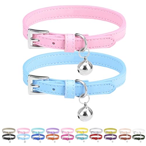 PUPTECK 2 PCS Soft Genuine Leather Cat Kitten Collar...